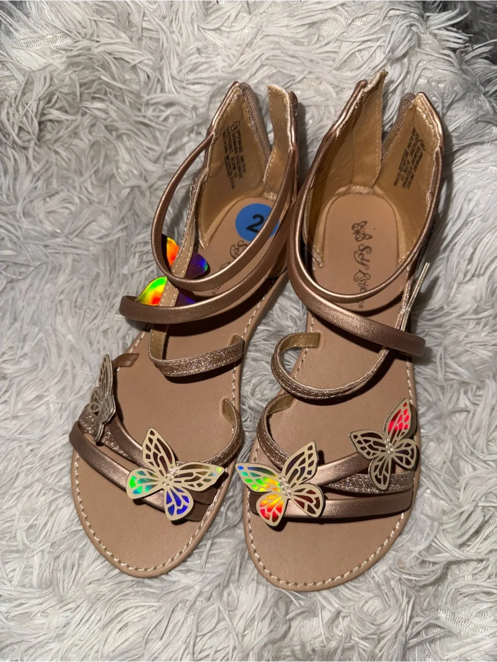 Girls' Rose Gold Butterfly Strappy Sandals